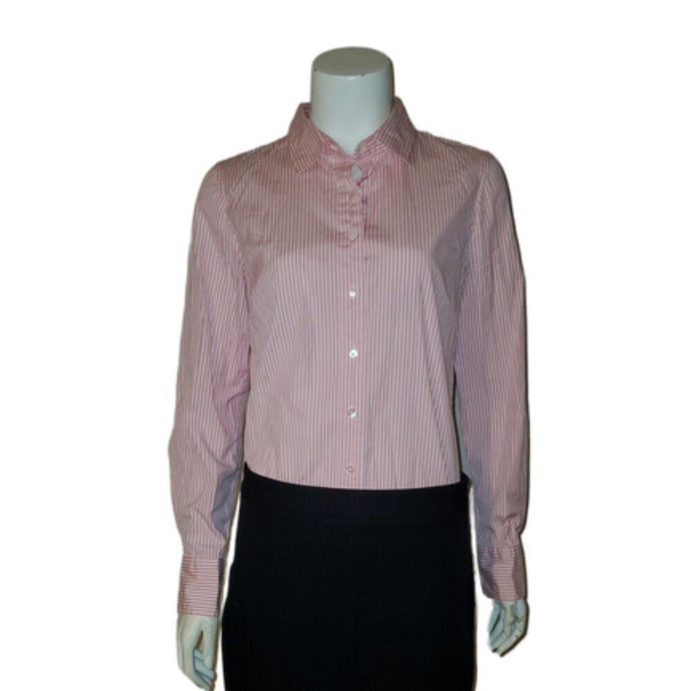 J Crew Haberdashery Pink White Striped Dress Shirt Womens Size Small S